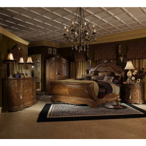 American Solid Wood Sculpture Flower Bed French vintage high-back double bed European-style Roman column bed custom bedroom furniture