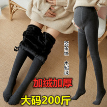 Fat size pregnant women socks pants winter plus velvet thickened elasticity slimming one foot leggings leggings 200 Jin