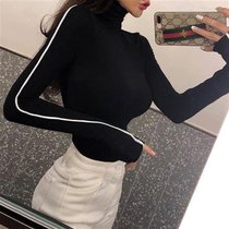 Spring and Autumn Student High Collar Long Sleeve Inner T-shirt Ladies Temperament Black Tight Chest Stack Lap base shirt