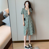 2021 new summer high-end French Foreign style large size womens clothing fat mm age reduction thin floral chiffon dress tide