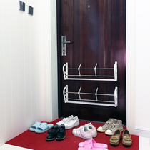 Anti-theft door trailer frame magnetic suction door shoe rack door rear suction wall type non-hole pasting double row rack nail-free slippers storage