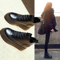 Hong Kong leather thick high shoes 2021 autumn and winter boots wild hidden wedge shoes British short Martin boots