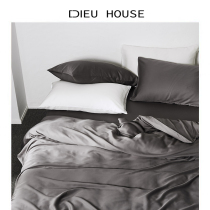 High-grade light luxury solid color double-sided tencel four-piece set ice silk sheets Simple style silky nude sleeping quilt cover bedding