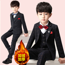 Children suits suit 2021 boy small suit Three sets of autumn and winter baby gown flower boy handsome gas plus suede suit