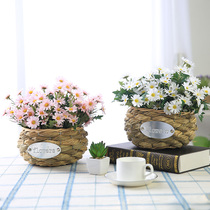 Small daisy flower basket rattan knitted hand dry flower woven basket table fake flower decoration basket drawing room simulation floral swing piece