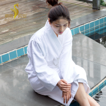 Hotel five-star headscarf absorbent quick-drying white towel cotton bathrobe womens long robe summer bathrobe summer