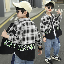 Boy pure cotton plaid shirt spring 2022 new children Spring fit long sleeve shirt CUHK child spring autumn jacket tide