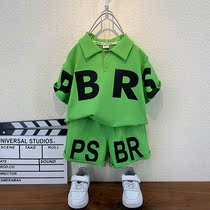 Boys summer suit 2022 new baby thin section Summer Bottling Tide Children Foreign Air Short Sleeves Clothes Cool Handsome Boy