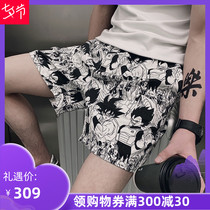 Summer new trend cartoon printed shorts male spirit boy beach pants ruffian handsome mens pants four-point pants