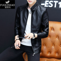 Fugui bird motorcycle leather mens soil autumn coat autumn function thin Korean slim casual jacket leather jacket