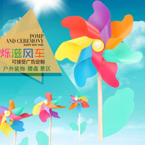 Wooden pole colorful windmill factory scenic area outdoor park decoration plastic color windmill dance photography props Windmill