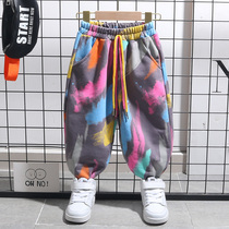 Boy fried street pants autumn 2021 new trendy man treasure handsome fashionable children autumn baby pants spring and autumn