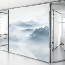 Hotel office household partition glass sticker push-pull door and window decoration modern new Chinese landscape painting glass film