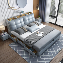 Modern simple technology cloth bed master bedroom small apartment bedroom disposable cloth bed three drawer storage projector wedding bed