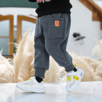 Boys three-layer plus cotton pants winter style thickened warm outside wearing baby casual knitted pants male and children sports pants tide