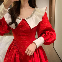 Early autumn new womens clothing Early autumn dress Honmei Year womens Christmas skirt small fragrance red dress toast dress