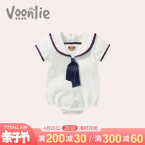 Fan Hunting Baby Summer Clothes Slim Fit Bag Fart Clothes New Female Baby Conjoined Clothes Summer Full Moon Khae Navy Wind