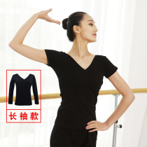 Dance jacket practice clothes V collar womens short sleeves long sleeves black adult dance clothes dance clothes cross dance clothes slim autumn