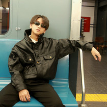 Ho Kee Harbor Wind Black Vintage Leather Coat Jacket Cool Locomotive Harbor Wind Loose Leather Jacket for men and women