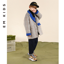 EM childrens wear boy retro plaid blazer blazer 2021 Winter new children Korean version of padded cotton long coat tide