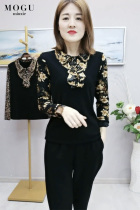 Fat mother wear spring and autumn size loose base shirt 2021 middle-aged and elderly women plus velvet warm T-shirt top
