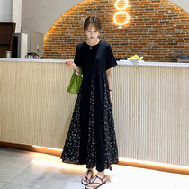 mularsa summer hepburn style black dress 2021 new high waist loose age reduction long floral t-shirt skirt