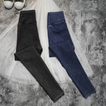 Korean leggings Womens Spring and Autumn New elastic wear thin high waist belly lift hip yoga denim Barbie pants tide