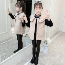 Girls lamb cashmere vest Spring and Autumn new small fragrant style childrens big childrens coat autumn and winter girls wear a shoulder