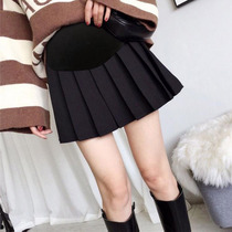  Pregnant woman skirt Autumn and winter belly skirt short woolen skirt Anti-light winter black bottomed pleated skirt