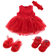 Female Baby Full Moon 100 days princess birthday dress dress 1 toddler Summer Catch week Red foreign dress
