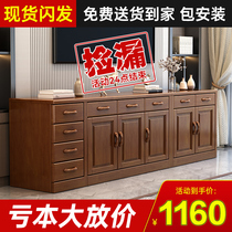 Full solid wood TV cabinet tea table combination modern minimalist living-room small family type plus high TV cabinet background wall ground cabinet