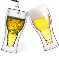 Double insulated beer Cola glass creative inverted iced beer cup large capacity transparent milk drink cup