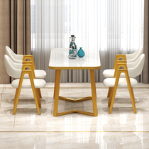 Imitation marble dining table Simple household small apartment 4-person dining table ins net red light luxury milk tea shop leisure table and chair