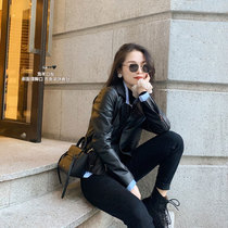  Black pu leather jacket womens 2021 new spring and autumn loose port style retro short jacket top motorcycle