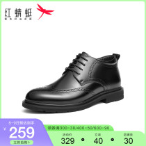 Red Dragonfly High Bunch Shoes Mens Autumn Winter New Fashion Bouloc Carved Leather Shoes Soft Plus Suede Mens Shoes