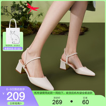 Red Dragonfly 2022 Summer New Pointed Baotou Sandal Sandals Woman Fairy Wind High Heel Shoes Rear Empty Sheepskin Coarse Heel Single Shoe Woman