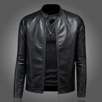 Hong Kong autumn and winter New Stand Collar locomotive leather clothing trend slim leather jacket youth casual short leather jacket