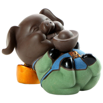 Thousands of pigs become tea pet Fu Lu Shou Xicai ornaments purple sand tea Play Color Sand creative handmade boutique can raise five Fu pigs