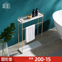 Yati brass non-perforated bathroom floor-to-ceiling towel rack light luxury marble shelf Nordic toilet towel hanging