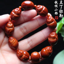  Sugong Zhoushan olive core carving pure hand carving iron core small seed small bean ding Maitreya Buddha text play hand skewers for men and women
