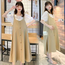 Summer maternity wear strap dress set long fashion style loose age thin T-shirt dress