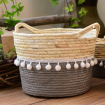 Nordic rattan Straw flower basket bedroom pot basket picking basket sundry storage basket home tassel flower pot ornaments woven bag