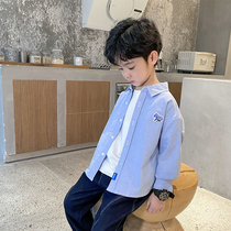 Boy Shirt Pure Cotton 2022 Spring Autumn New Embroidery Tide CUHK Child Clothing Han Edition Oxford Spun Long Sleeve Child Lining Clothes