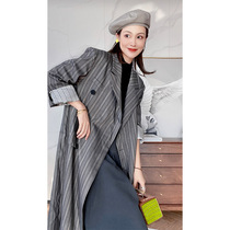 Meiyang Meiyang (Spot) Berlin Boulevard Winewear Vertical Streaks Long Straight Barrel Suit Jacket