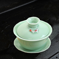 Green porcelain tea set with green porcelain lid bowl three-only bowl teapot teapot tea sea tea leaking color carp tea cup tea washing tea road accessories