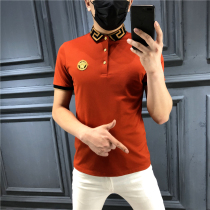 Summer polo shirt t-shirt mens short-sleeved tide brand trend mens 2021 new style with tie collar lapel half-sleeve t-shirt
