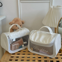 Hanfeng ins simple pure white large capacity waterproof and dirt-resistant portable hand frosted cosmetic bag storage bag wash bag