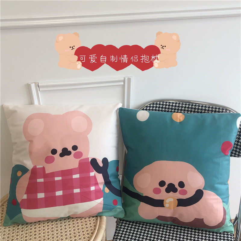 South Koreas cute prank cub and its pet soft cushioned plush pillowcase couple pillowcase room decoration