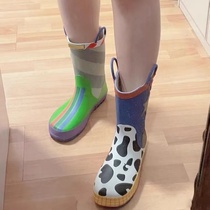 ins princess 2021 new mandarin rain shoes womens tennis red fashion personality section rubber shoes non-slip rain boots in the middle of the box womens boots