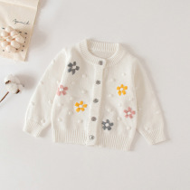 Autumn new ins Han version of baby baby foreign air knit cardiovert jacket blouse cotton foam hook flower jacket